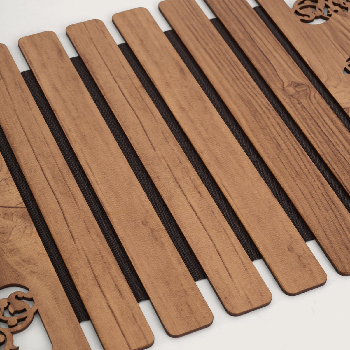 Slat Table Runner with Laser-Cut Medallions 14X 72 Inches