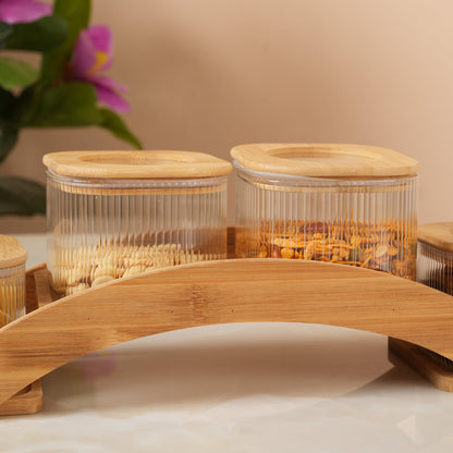 Ribbed Jars With Bridge Arc Stand - Set of 5