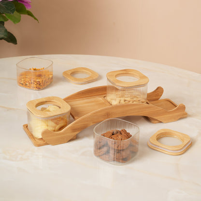 Ribbed Jars With Bridge Arc Stand - Set of 5