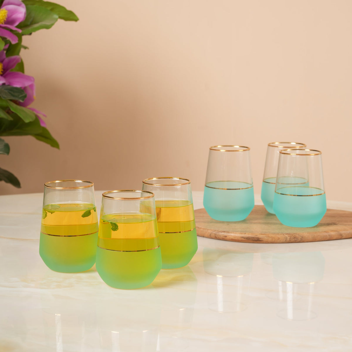 Turquoise Tumbler with Gold Trim