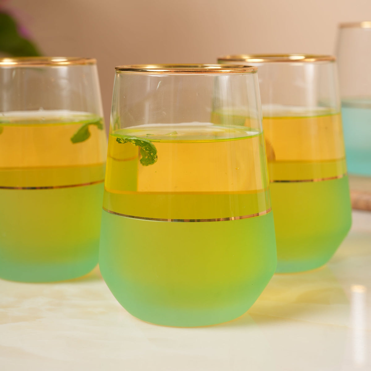 Turquoise Tumbler with Gold Trim