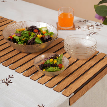 Scalloped Glass Serving Bowl + 6 Dal Bowls Set