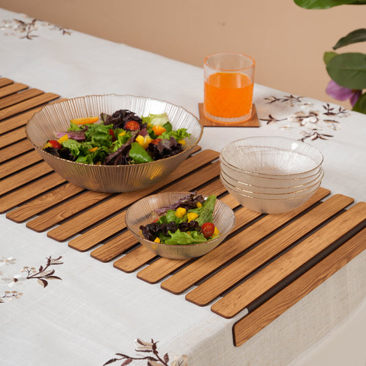 Scalloped Glass Serving Bowl + 6 Dal Bowls Set