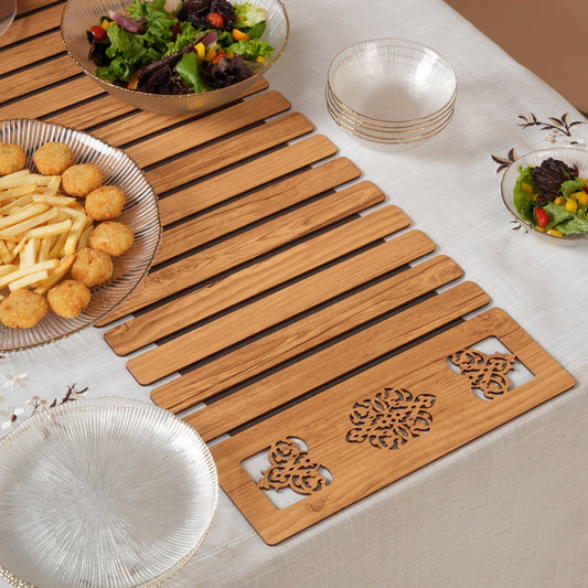 Slat Table Runner with Laser-Cut Medallions 14*36 Inches