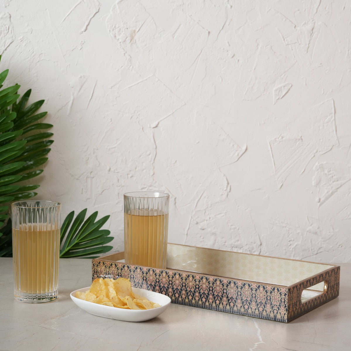 Printed Mor Pankh Tray - Set of 3