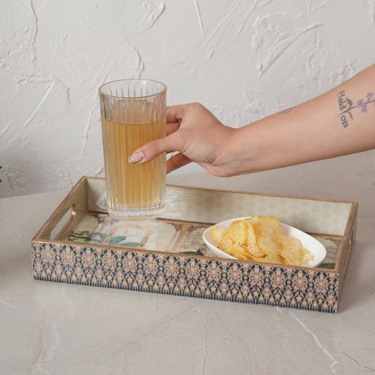 Printed Mor Pankh Tray - Set of 3