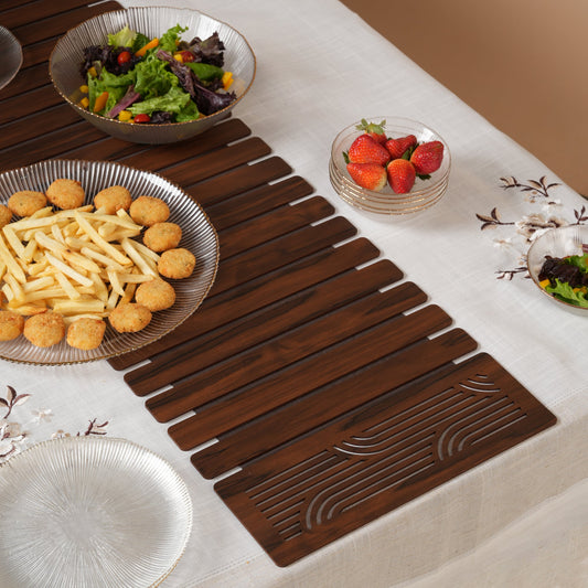 Wave-Accent Slatted Table Runner 14X72 Inches