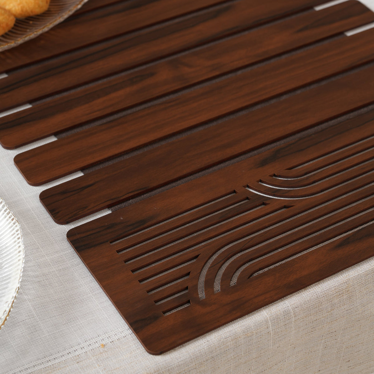 Wave-Accent Slatted Table Runner 14X72 Inches