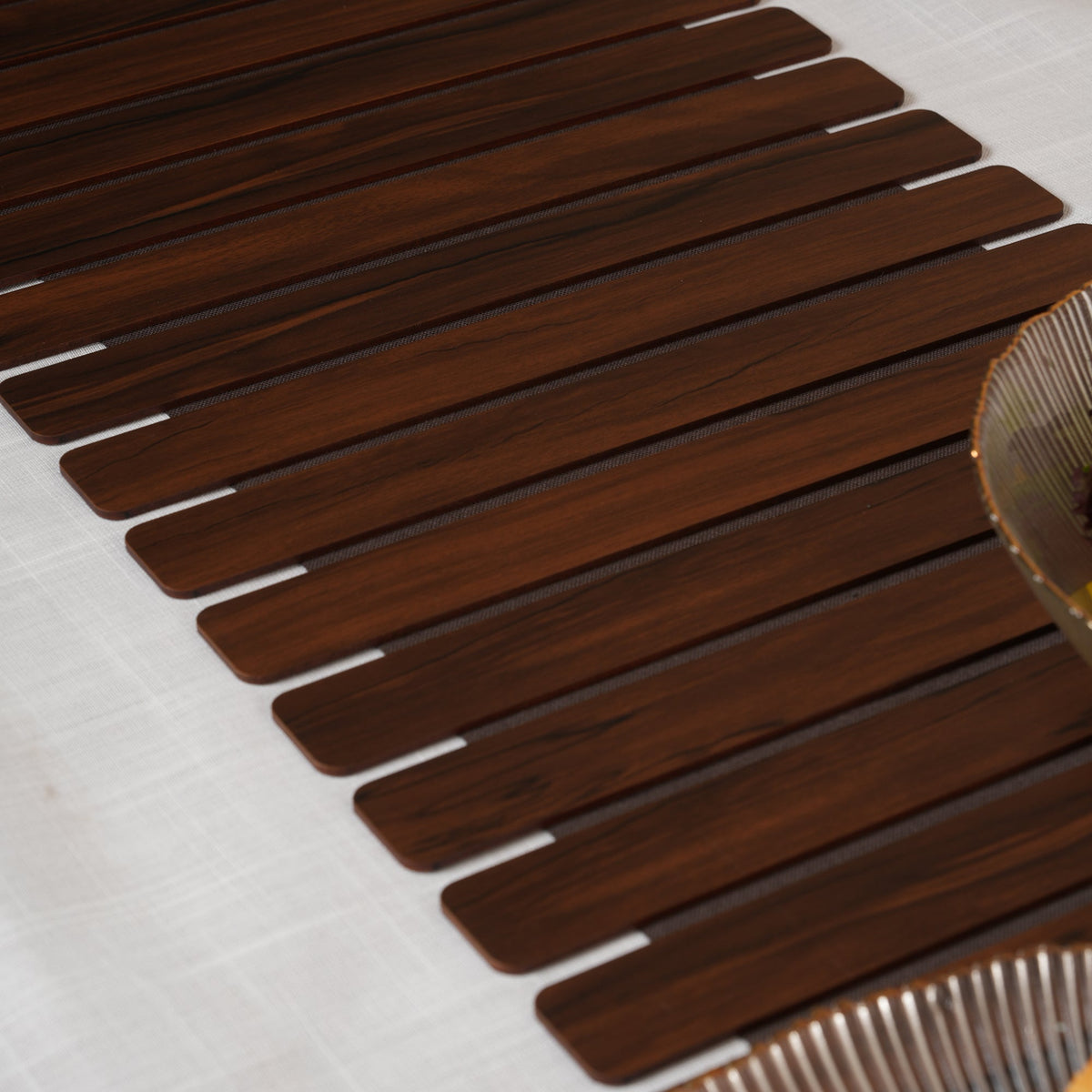 Wave-Accent Slatted Table Runner 14X72 Inches
