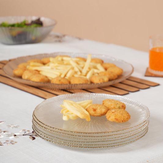 Scalloped Glass Platter + 6 Quarter Plates Set