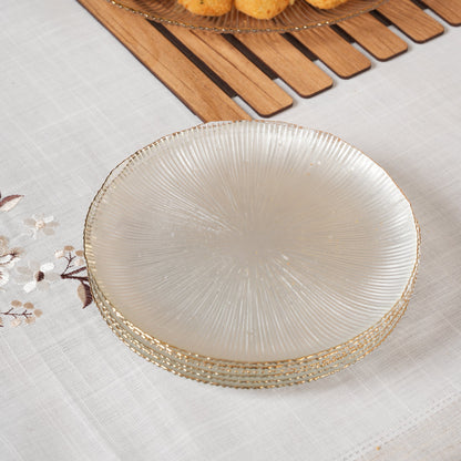 Scalloped Glass Platter + 6 Quarter Plates Set
