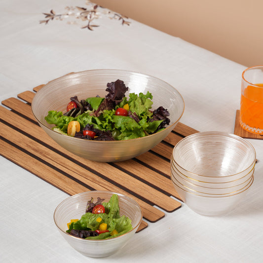 Polished Glass Serving Bowl + 6 Dal Bowls Set