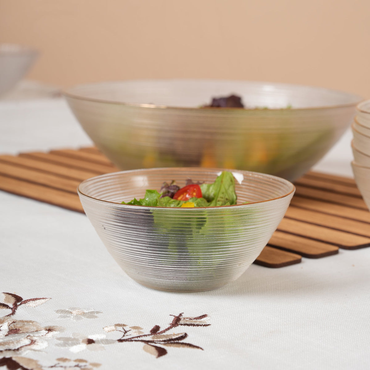 Polished Glass Serving Bowl + 6 Dal Bowls Set