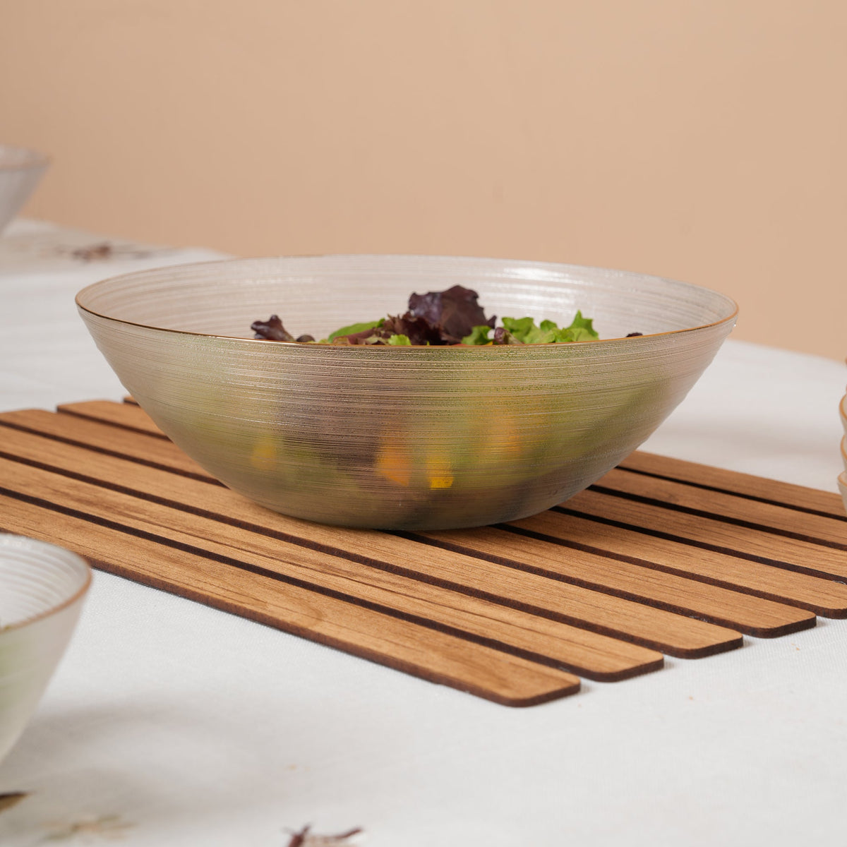 Polished Glass Serving Bowl + 6 Dal Bowls Set