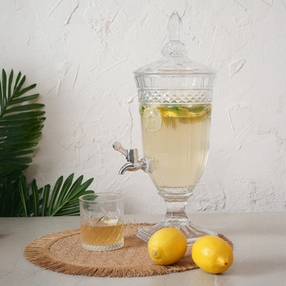 Beverage Glass Dispenser 2000ML with Glass Tumblers 350ML Set of 6 | Ribbed