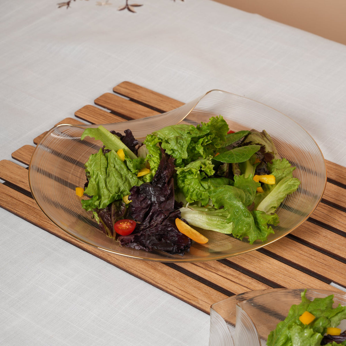 Curved Glass Snack Platter + 6 Quarter Plates Set