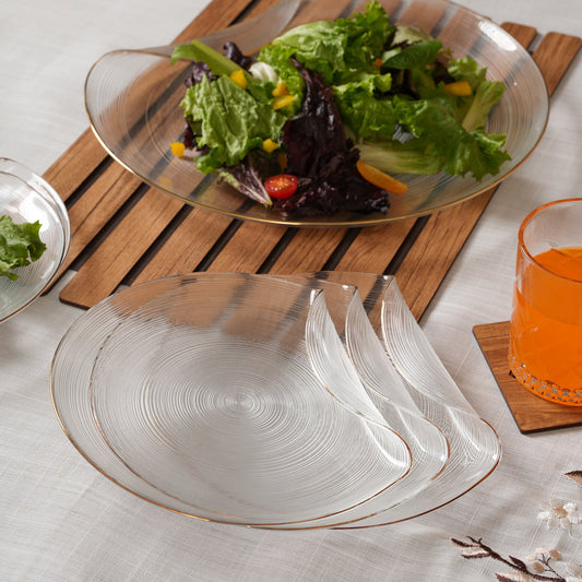 Curved Glass Snack Platter + 6 Quarter Plates Set