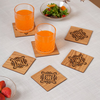 Oak-Tone Square Glass Coaster