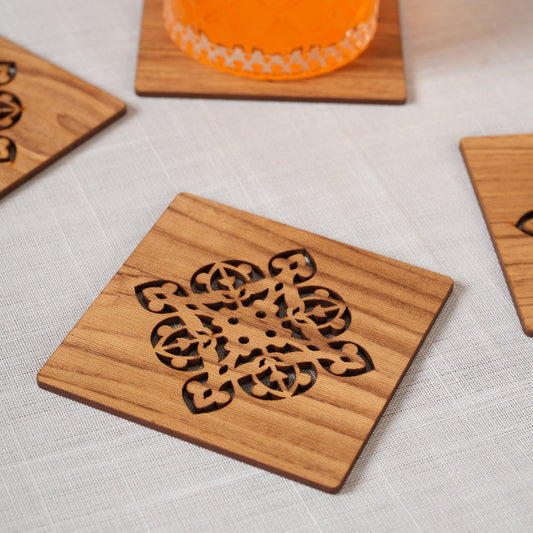 Oak-Tone Square Glass Coaster