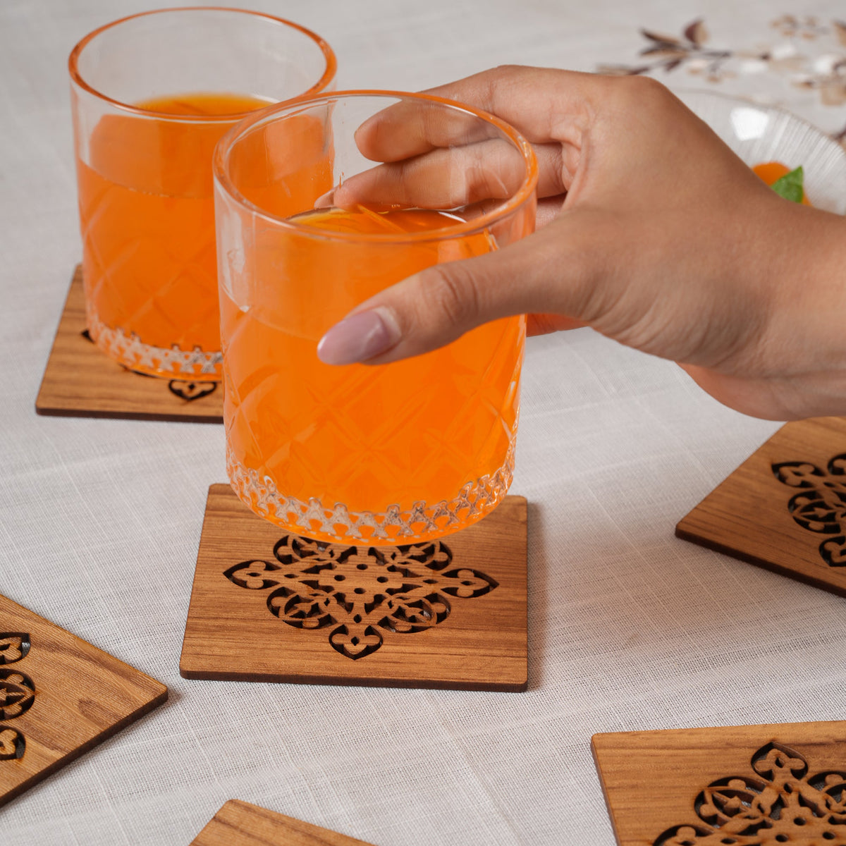 Oak-Tone Square Glass Coaster