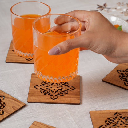 Oak-Tone Square Glass Coaster