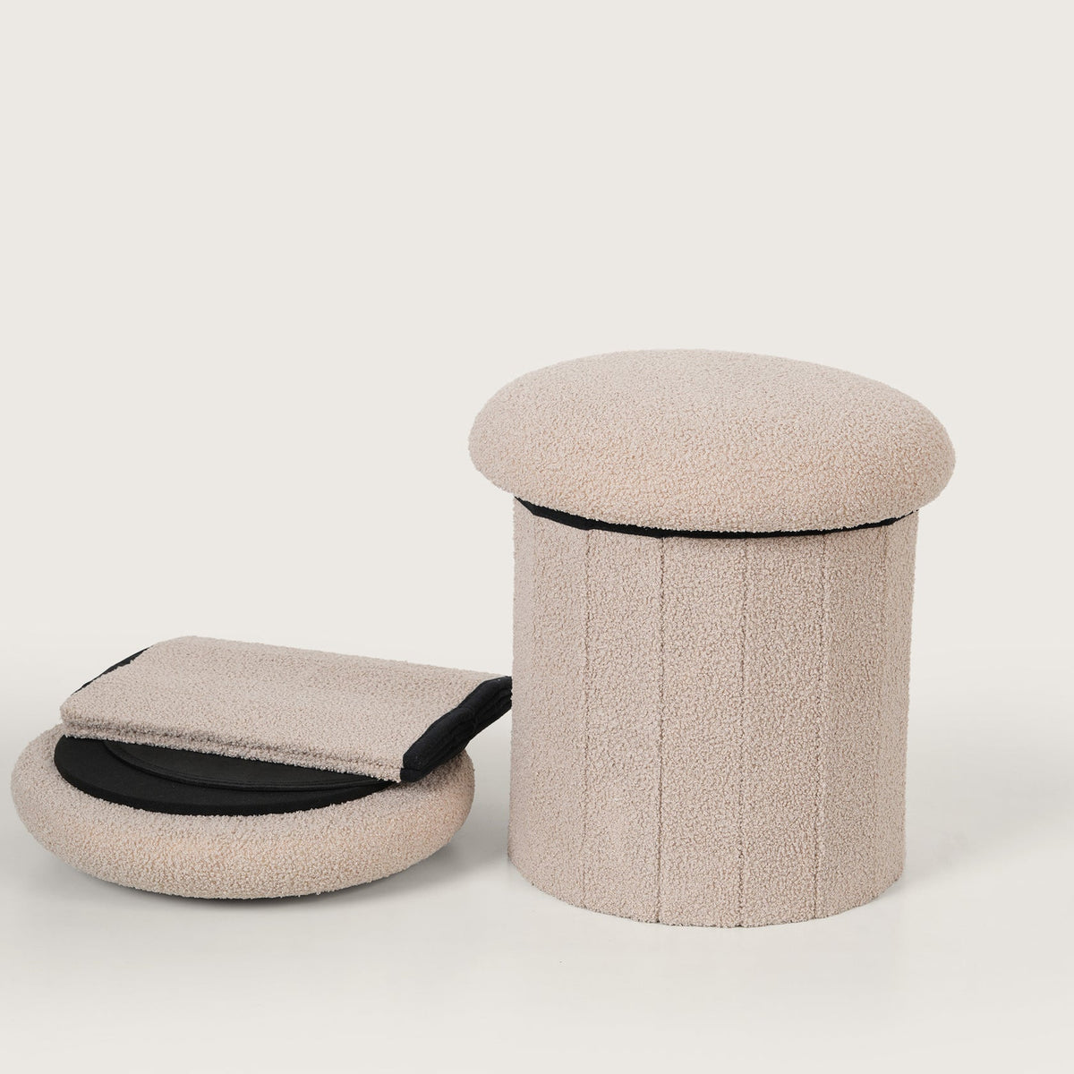 Mushroom Shaped Pouffe with Storage - Beige