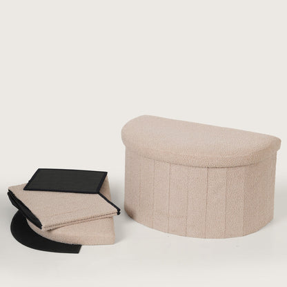 Crescent Ottoman with Removable Lid - Beige