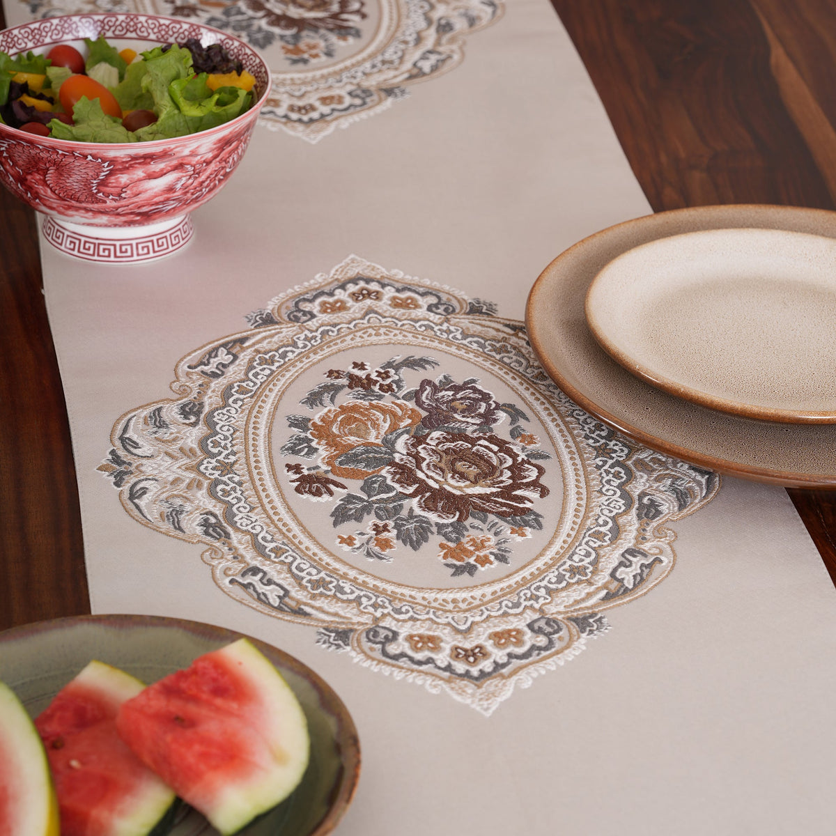 Victorian Table Runner with Tasseled Ends In 4 Shades