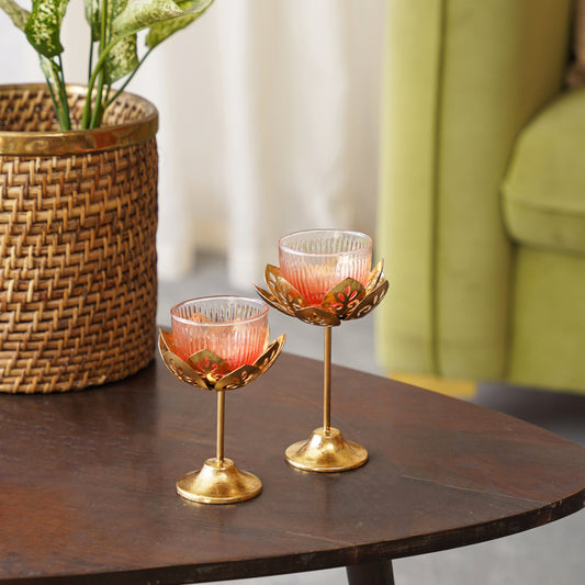 Standing Lotus Votive candle Holder Set of 2