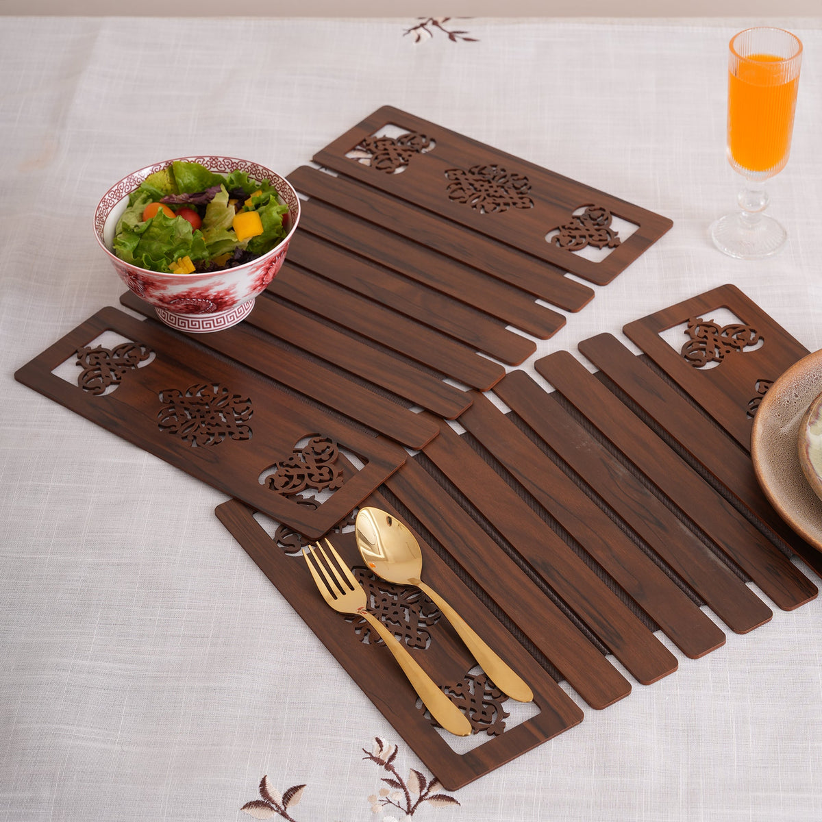 Espresso Placemat Set with Laser-Cut Medallions
