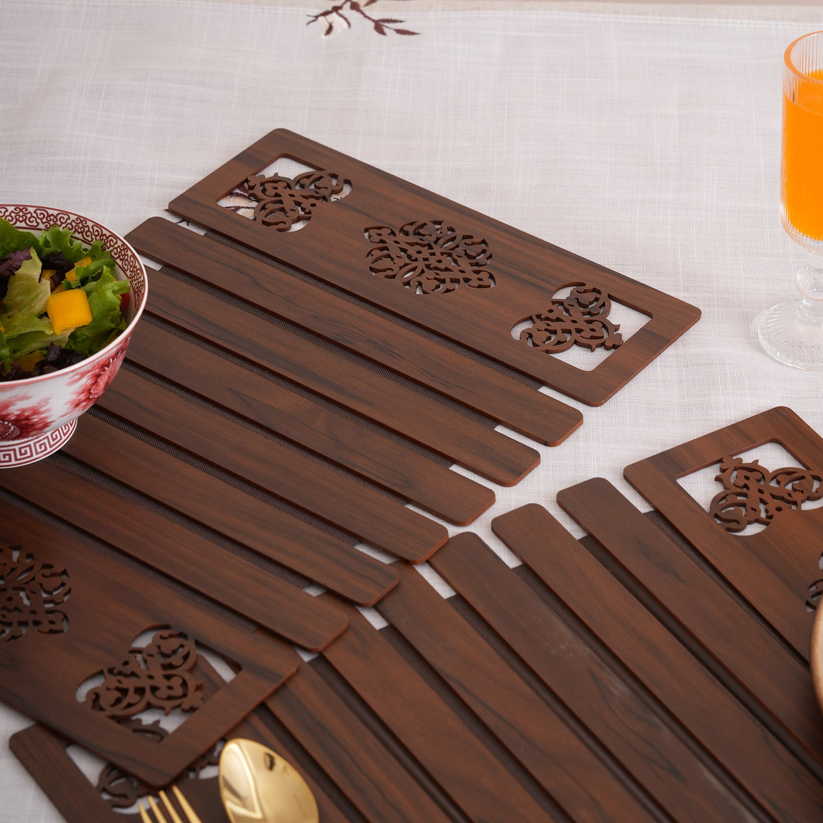 Espresso Placemat Set with Laser-Cut Medallions