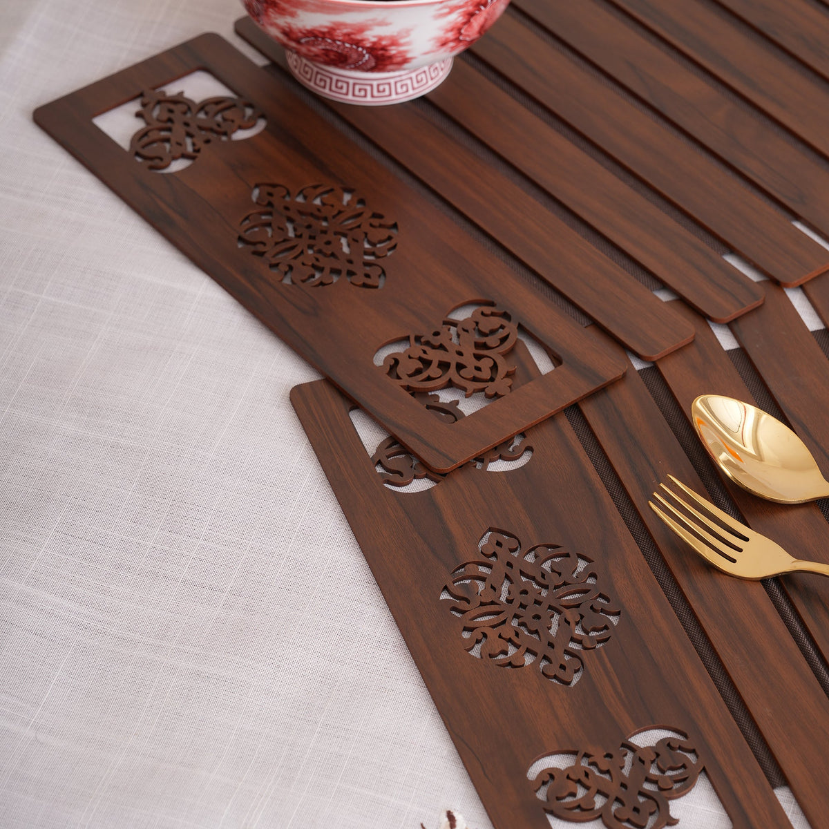 Espresso Placemat Set with Laser-Cut Medallions
