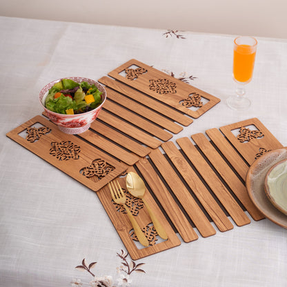 Oak-Tone Slat Placemats with Laser-Cut Medallions