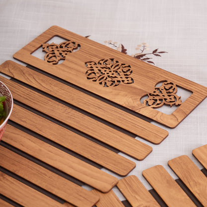 Oak-Tone Slat Placemats with Laser-Cut Medallions