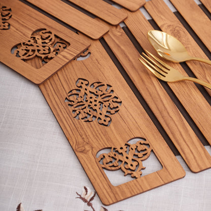 Oak-Tone Slat Placemats with Laser-Cut Medallions