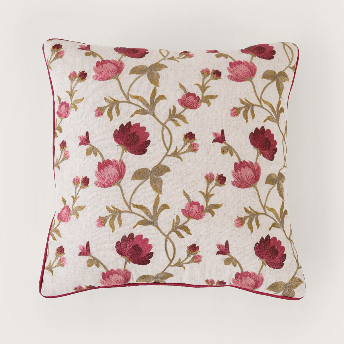 Embroidered Floral Vine Cushion Cover