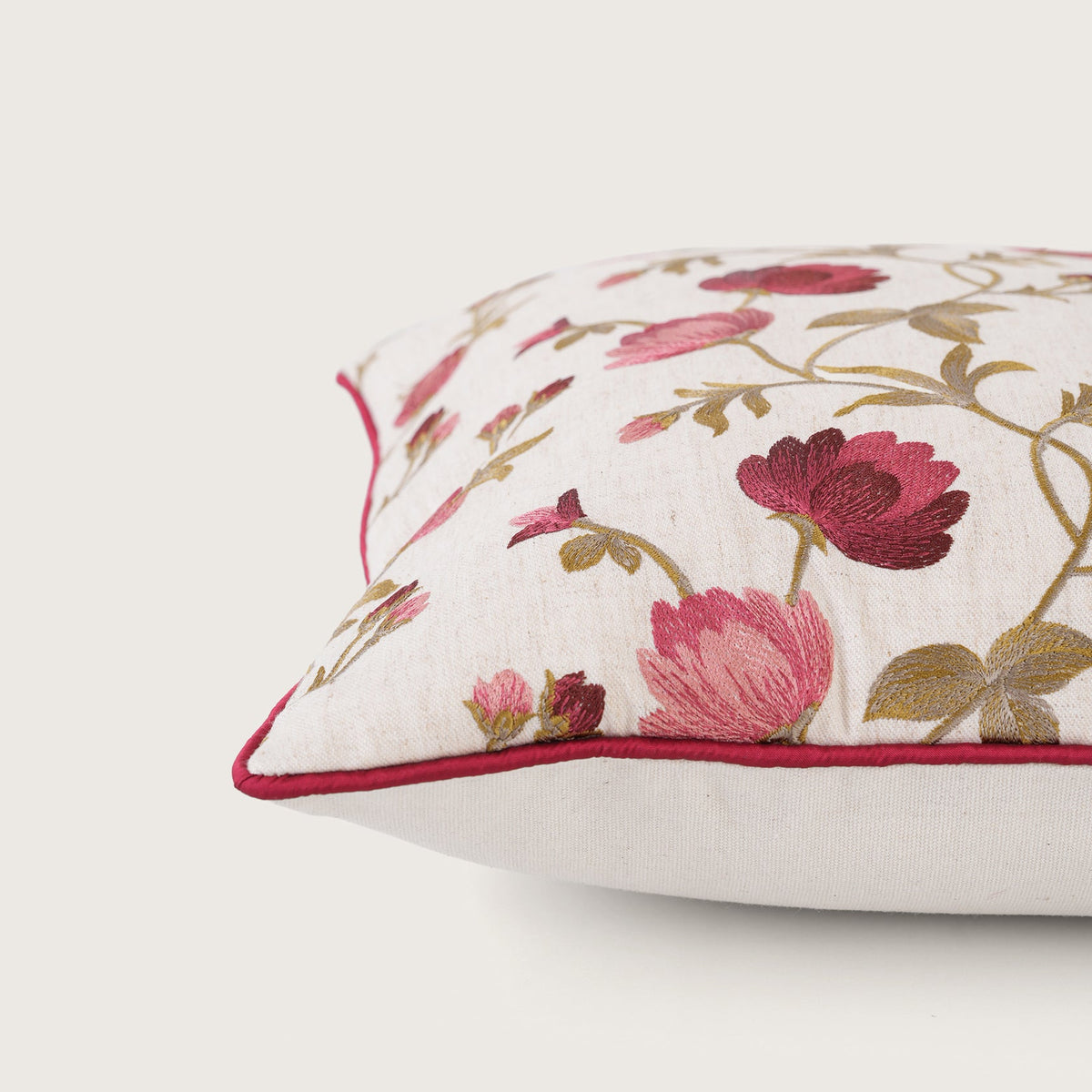 Embroidered Floral Vine Cushion Cover