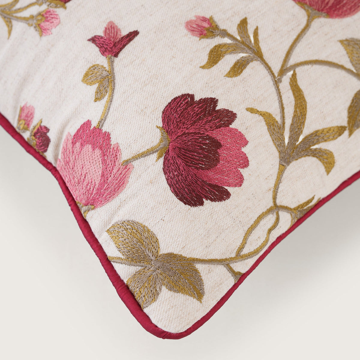 Embroidered Floral Vine Cushion Cover