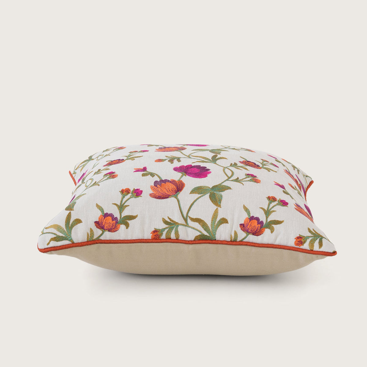 Embroidered Floral Vine Cushion Cover