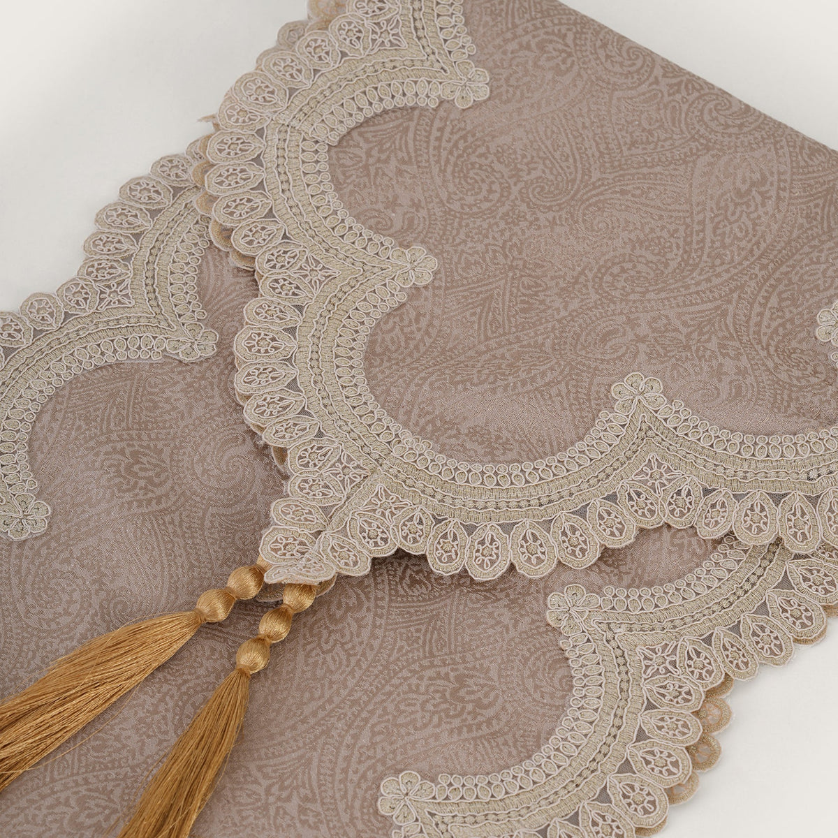 Jacquard Table Runner with Ornate Lace Trim