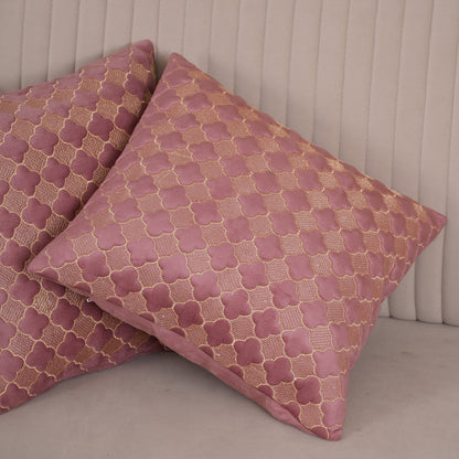 Quilted Mauve Quatrefoil  Cushion Cover - Set of 2