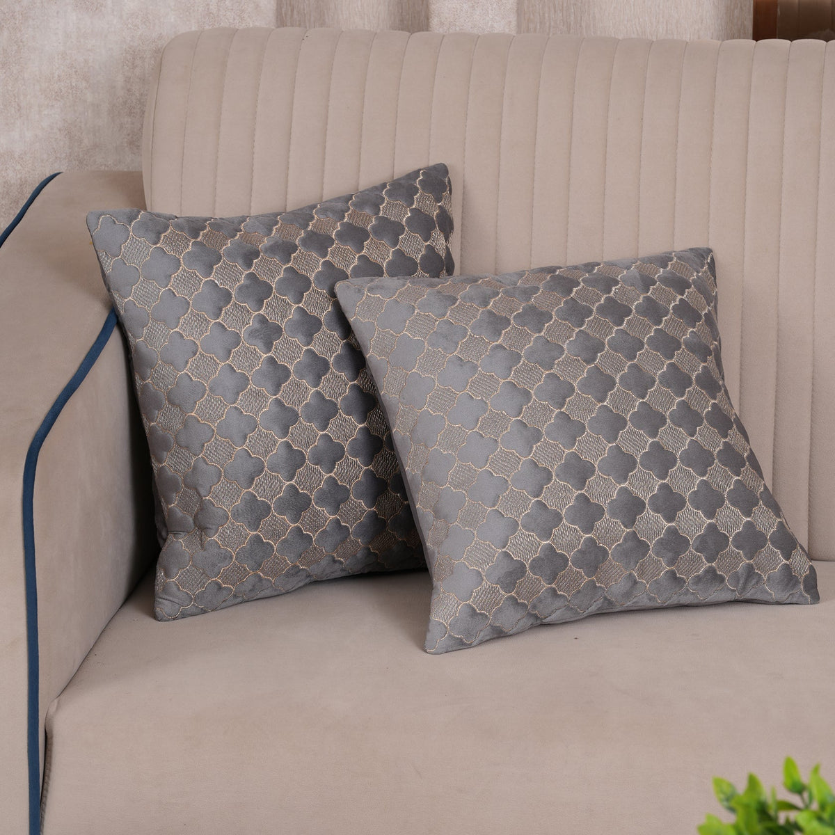 Quilted Mauve Quatrefoil  Cushion Cover - Set of 2