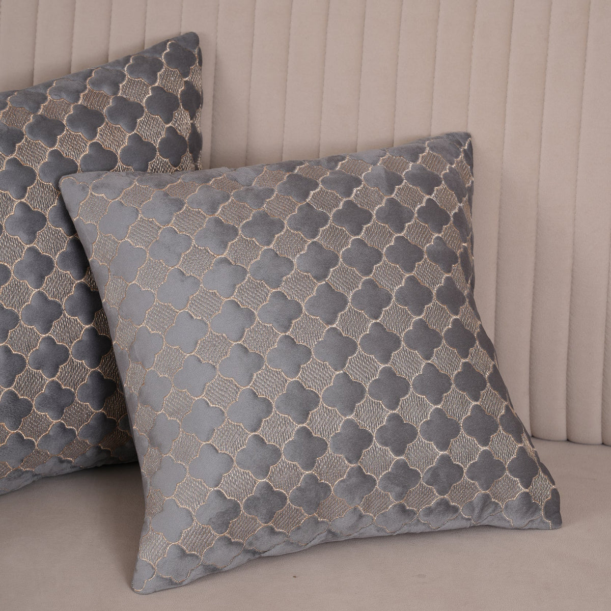 Quilted Mauve Quatrefoil  Cushion Cover - Set of 2