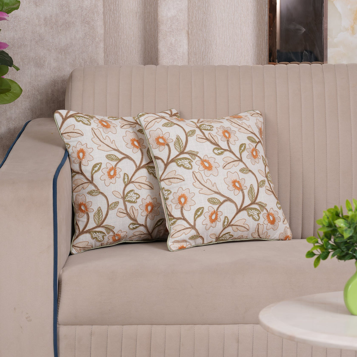 Embroidered Floral Cushion Cover - Single Unit
