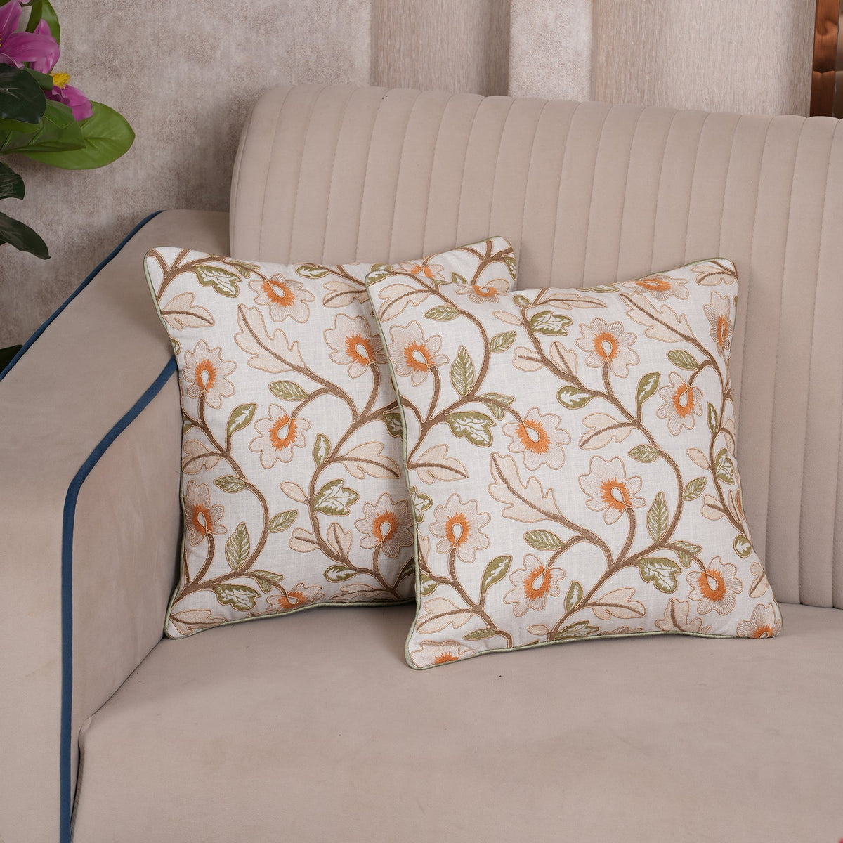 Embroidered Floral Cushion Cover - Single Unit