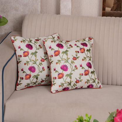 Embroidered Floral Vine Cushion Cover