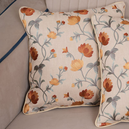 Embroidered Floral Vine Cushion Cover