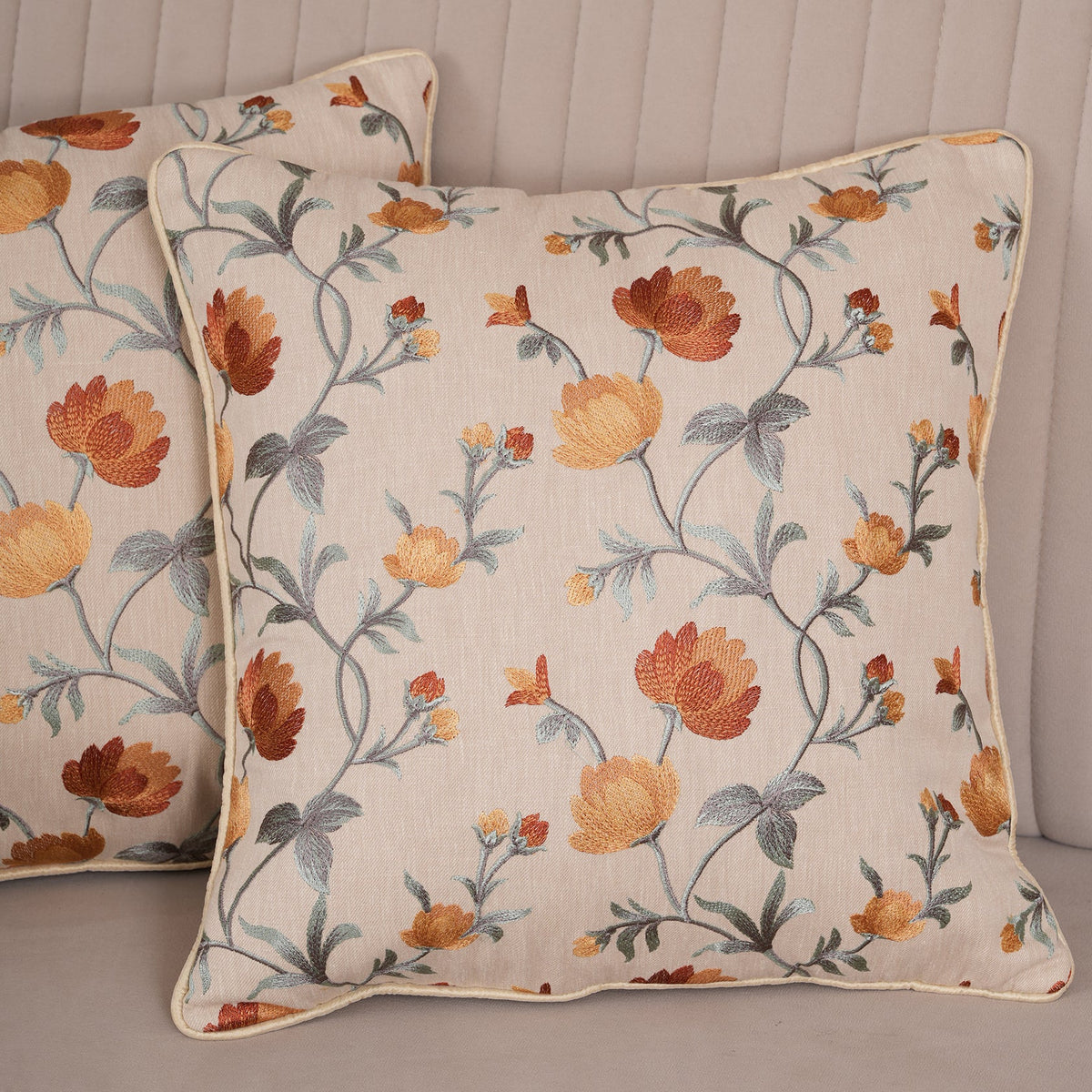 Embroidered Floral Vine Cushion Cover