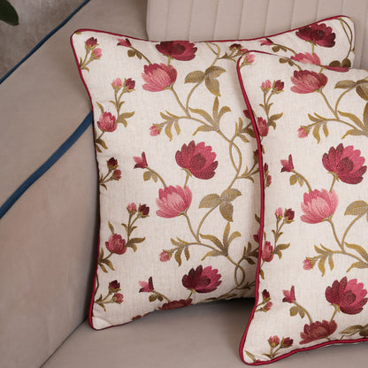 Embroidered Floral Vine Cushion Cover