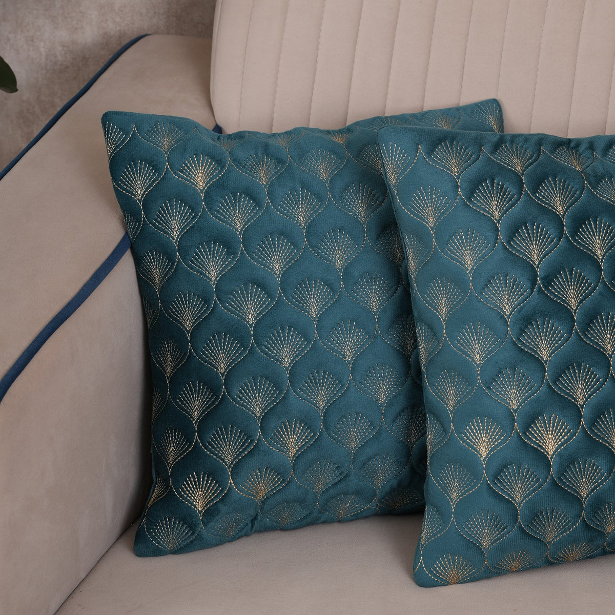 Luxury Quilted Scalloped  Cushion Cover- Set of 2